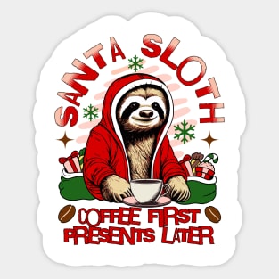 Santa sloth sipping coffee Sticker